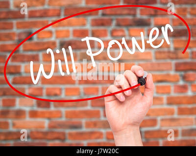 Man Hand writing Will Power with black marker on visual screen. Isolated on background. Business, technology, internet concept. Stock Photo Stock Photo