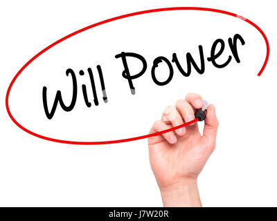 Man Hand writing Will Power with black marker on visual screen. Isolated on background. Business, technology, internet concept. Stock Photo Stock Photo