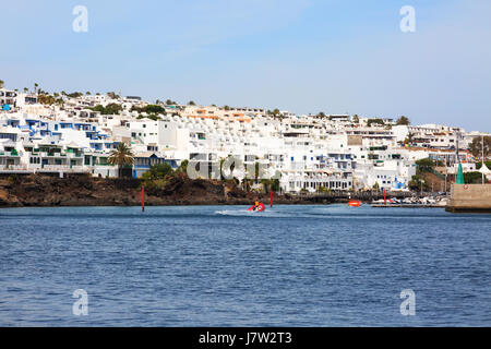 Puerto del Carmen, Lanzarote, Canary Islands; view from the sea, west coast, Lanzarote Stock Photo