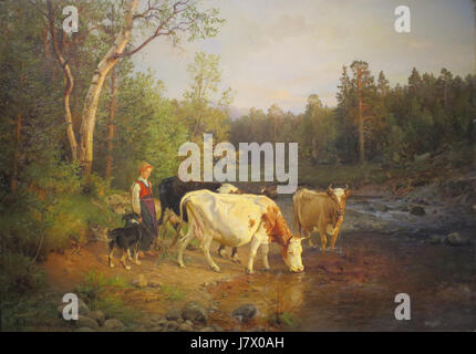 'Landscape with Cattle' by Anders Askevold, 1870, Bergen Kunstmuseum Stock Photo