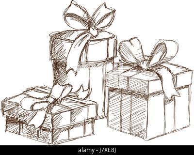 sketch christmas gift boxes packaging. vintage engraved Stock Vector