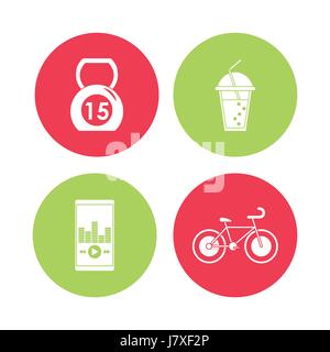 colorful circular frame with silhouette set of elements for sport health Stock Vector
