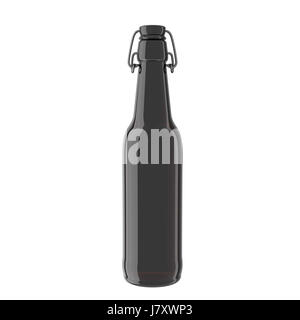 Dark glass bottle mockup. Realistic dark glass bottle with lliquid isolated on background. 3d rendering image Stock Photo