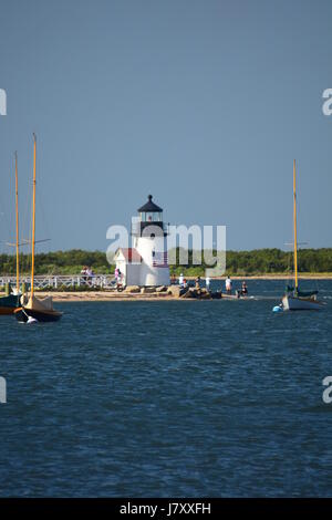 Nantucket Harbor and Lighthouse Stock Photo