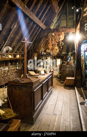 Old-fashioned herbalist apothecary pharmacy shop (Old Operating Theatre Museum and Herb Garret, London, UK) Stock Photo