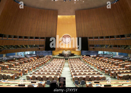 general assembly chamber hall at the United Nations headquarters building New York City USA Stock Photo