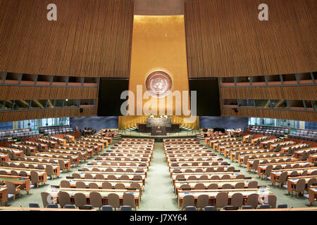 general assembly chamber hall at the United Nations headquarters building New York City USA Stock Photo