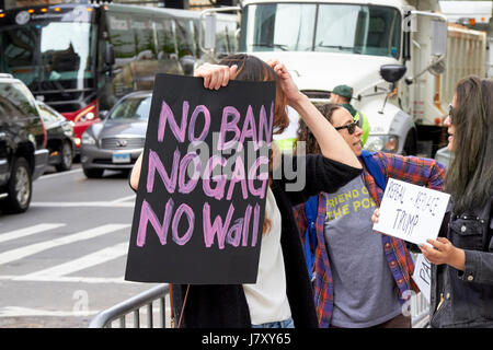 female anti trump protestors outside trump tower manhattan New York City USA Stock Photo