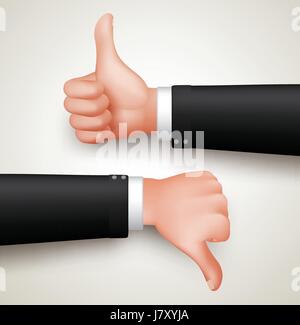 Like and Unlike Hand Gesture or Thumbs Up and Thumbs Down Vector Hands of Professional Man in 3D Realistic Vector Illustration Stock Vector