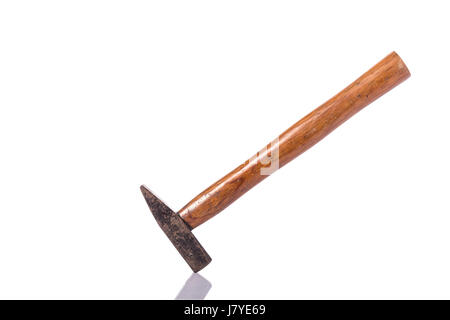 Old steel hammer with wood handle. Studio shot isolated on white background Stock Photo