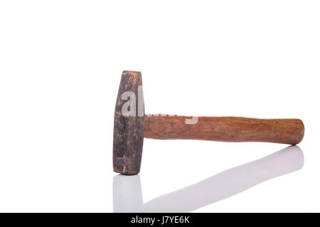 Old steel hammer with wood handle. Studio shot isolated on white background Stock Photo
