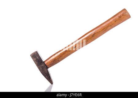 Old steel hammer with wood handle. Studio shot isolated on white background Stock Photo