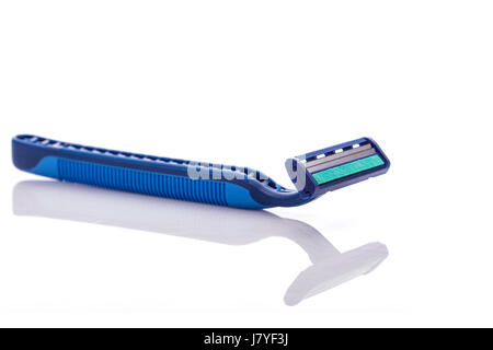 Blue men razor. Studio shot isolated on white background Stock Photo