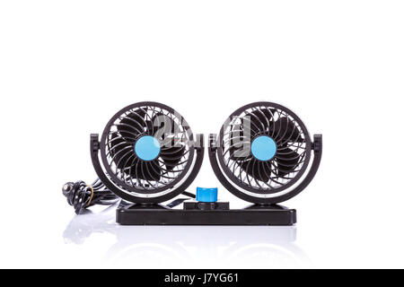 Black mini fan use in the car. studio shot isolated on white background Stock Photo