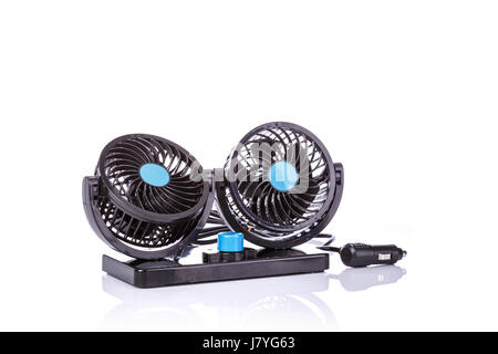 Black mini fan use in the car. studio shot isolated on white background Stock Photo