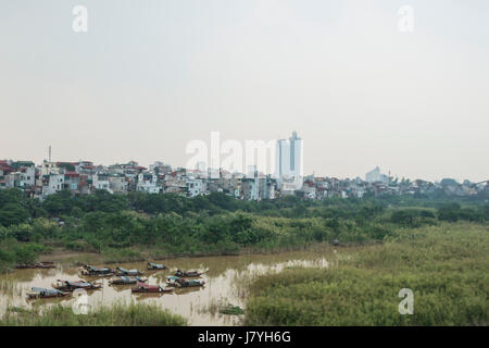 Sampans on the Red River, Hanoi Stock Photo