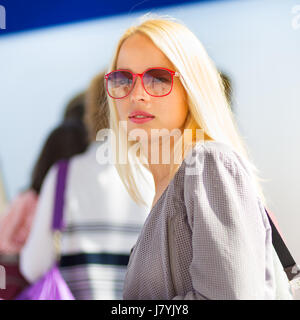 Woman boarding airplain. Stock Photo