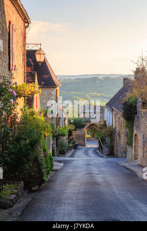 France, Dordogne, Domme, labelled Les Plus Beaux Villages de France (The Most beautiful Villages of France),  Porte Delbos street Stock Photo