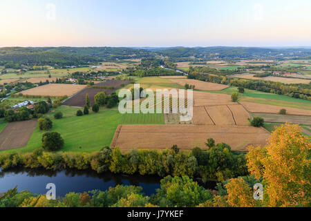 France, Dordogne, Domme, labelled Les Plus Beaux Villages de France (Most beautiful Villages of France),view from the belvedere of the Barre at sunset Stock Photo