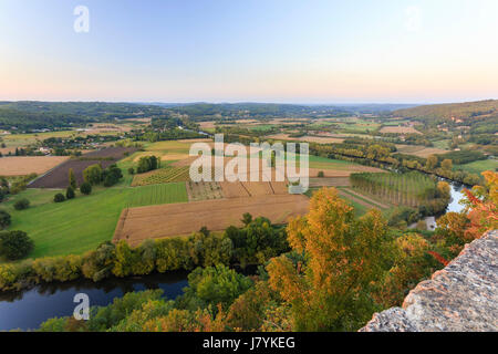 France, Dordogne, Domme, labelled Les Plus Beaux Villages de France (Most beautiful Villages of France),view from the belvedere of the Barre at sunset Stock Photo