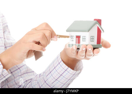 woman house building hand finger isolated model design project concept plan Stock Photo