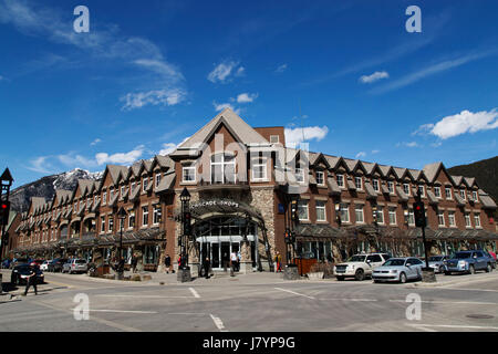 Facade of the Cascade Shops in Banff, Canada. It os one of several shopping centres in the town. Stock Photo