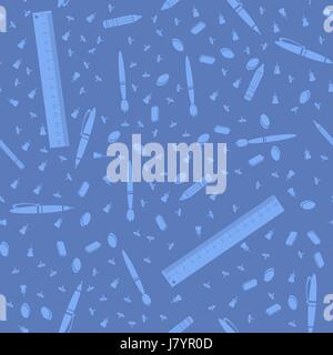 Pen, Pencil and Ruler Seamless Pattern Stock Vector