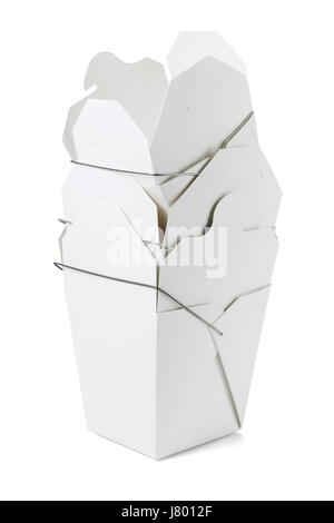Stack of Chinese Restaurant Takeaway Food Boxes on White Background Stock Photo