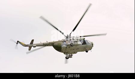 CASLAV, CZECH REPUBLIC - MAY 20, 2017: Exhibition of a multi-purpose helicopter of middle class Mil Mi-171S in flight. Stock Photo