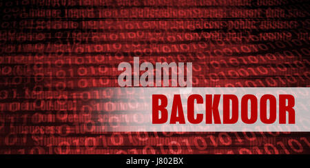 Backdoor Security Warning on Red Binary Technology Background Stock Photo