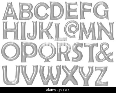 Silver alphabet foil balloon set with clipping path. Stock Photo