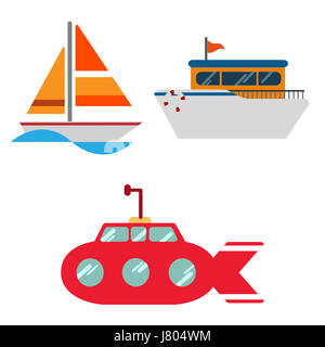 an illustration of different modes of travel on water on white background Stock Photo