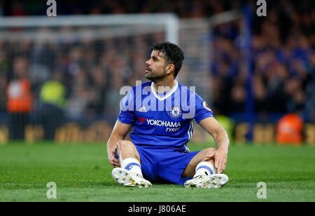 Diego Costa during the Premier League match between Chelsea and Middlesborough at Stamford Bridge in London. 07 May 2017 EDITORIAL USE ONLY  No merchandising. For Football images FA and Premier League restrictions apply inc. no internet/mobile usage without FAPL license - for details contact Football Dataco Stock Photo