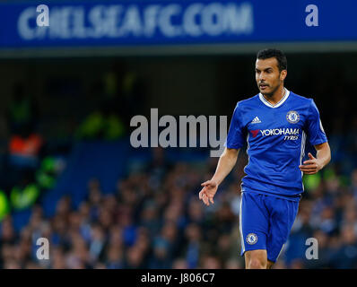 Chelsea's Pedro during the Premier League match between Chelsea and Middlesborough at Stamford Bridge in London. 07 May 2017 EDITORIAL USE ONLY  No merchandising. For Football images FA and Premier League restrictions apply inc. no internet/mobile usage without FAPL license - for details contact Football Dataco Stock Photo