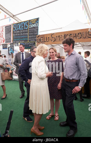 Camilla, the duchess of Cornwall, at the Hay festival, 2017, meeting local food producers Stock Photo