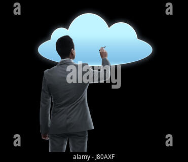 businessman working with virtual cloud projection Stock Photo