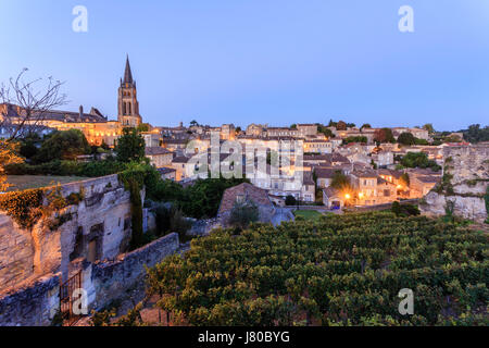 France, Gironde, Saint Emilion, listed as World Heritage by UNESCO, at night Stock Photo