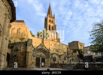 France, Gironde, Saint Emilion, listed as World Heritage by UNESCO, the monolithic church Stock Photo