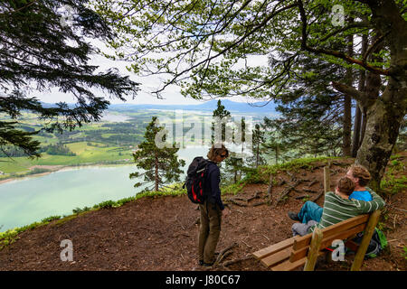 viewpoint Vierseenblick, lake Weißensee, Hopfensee, Forggensee, family, Füssen, Schwaben, Allgäu, Swabia, Bayern, Bavaria, Germany Stock Photo