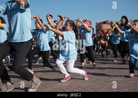 Young activists at the COP22 UN climate conference  take part in a flashmob dance protest in Jemaa el-Fnaa, the central market plaza in Marrakech, Morocco, November 10, 2016.