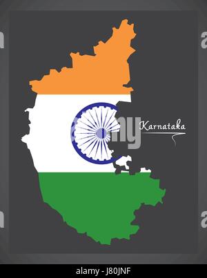 Karnataka map with Indian national flag illustration Stock Vector