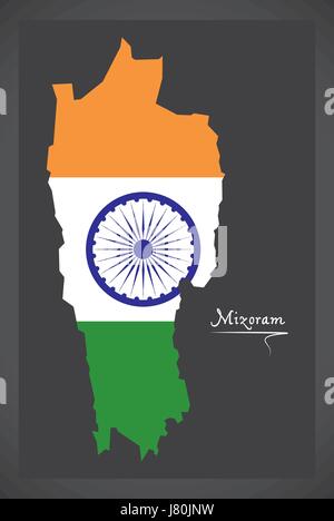 Mizoram map with Indian national flag illustration Stock Vector