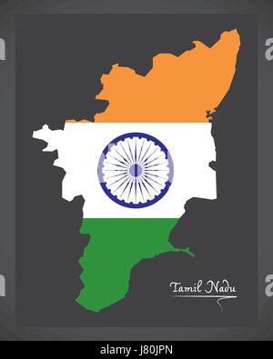 Tamil Nadu map with Indian national flag illustration Stock Vector