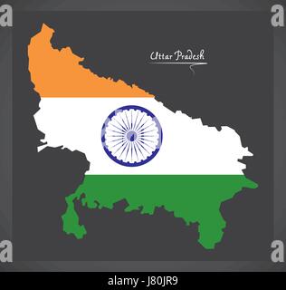 Uttar Pradesh map with Indian national flag illustration Stock Vector