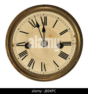 detail antique clock date time time indication midnight old hand hands detail Stock Photo
