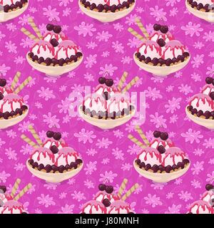 Seamless, Ice Cream and Floral Pattern Stock Vector