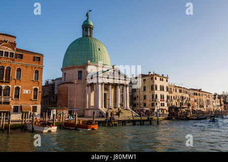 VENICE, ITALY - MARCH 7: A View of the Chiesa de San Simeone Piccolo and the Grand Canal on March 7, 2014 in Venice, Italy. Facing the railroad termin Stock Photo