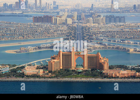 Dubai The Palm Island Atlantis Hotel aerial view photography UAE Stock Photo
