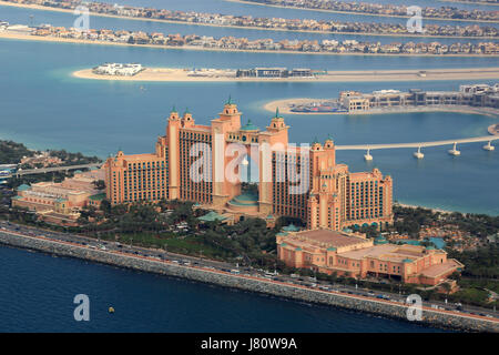 Dubai Atlantis Hotel The Palm Island aerial view photography UAE Stock Photo