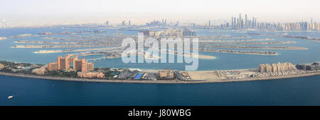 Dubai The Palm Island Atlantis Hotel panorama Marina aerial view photography UAE Stock Photo
